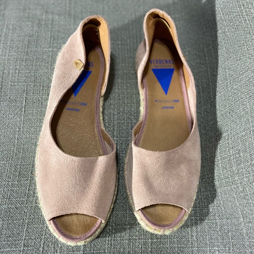 Verbenas Espadrilles Flats Size 10 Pink Suede Leather Sock Peep Toe Shoes CRUZ